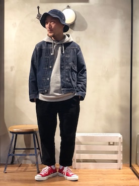 「アイテム（パーカー）」を使った、senさん（メンズ・165cm）の冬コーディネート