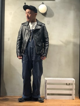 「アイテム（ライダースジャケット）」を使った、senさん（メンズ・165cm）の冬コーディネート