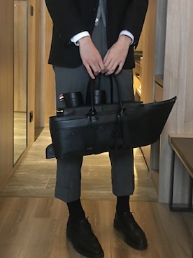 THOM BROWNE ダークグレー トートバッグ THOM BROWNE トムブラウン トートバッグ SQUARED TOTE W MAG372A