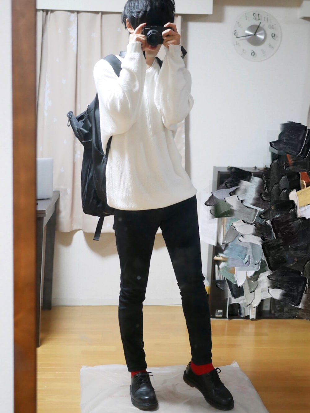 「Lui'sの鹿の子編BIGニット（ニット/セーター、ホワイト系）」を使った、astra7nagantさん（メンズ・173cm）の秋コーディネートの1枚目の写真