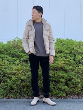 「アイテム（ダウンジャケット/コート、ベージュ系）」を使った、kaziさん（メンズ・175cm）の秋コーディネート