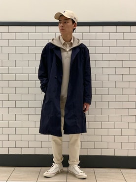 「417 EDIFICE（フォーワンセブンエディフィス）のアイテム（ステンカラーコート）」を使った、kaziさん（メンズ・175cm）の春コーディネート