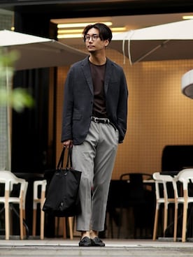 「アイテム（トップス、ブラウン系）」を使った、miuraさん（メンズ・178cm）の夏コーディネート