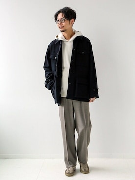 「EDIFICE（エディフィス）のアイテム（ミリタリージャケット）」を使った、miuraさん（メンズ・178cm）の冬コーディネート