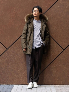 「WOOLRICH（ウールリッチ）のアイテム（ダウンジャケット/コート）」を使った、miuraさん（メンズ・178cm）の冬コーディネート