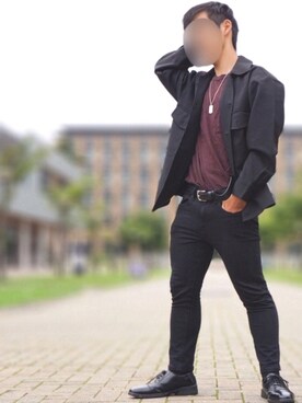 「GU（ジーユー）のGU  CPOシャツ（長袖）（ジャケット/アウター、ブラック系）」を使った、東北大生のWEARさん（メンズ）の秋コーディネート