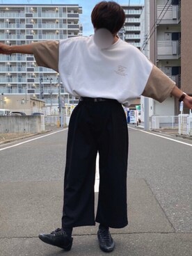 「THE SHOP TK （ザ ショップ ティーケー ）のアイテム（スラックス、ブラック系）」を使った、東北大生のWEARさん（メンズ）の秋コーディネート