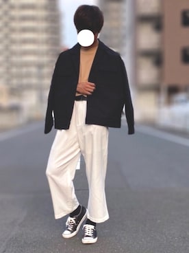 「GU（ジーユー）のアイテム（シャツ/ブラウス、ブラック系）」を使った、東北大生のWEARさん（メンズ）の秋コーディネート