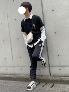「MONO-MART（モノマート）のT/R ストレッチボタンダウンシャツ（シャツ/ブラウス、ホワイト系）」を使った、こばりーさん（メンズ・168cm）の春コーディネート