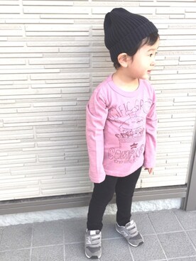 「NEEDLE WORK SOON（ニードルワークスーン）のアイテム」を使った、Sotairoさん（キッズ・70cm）の秋コーディネート