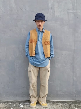 「Alpha Industries（アルファインダストリーズ）のアイテム（チノパンツ）」を使った、Dr.Vintageeeさん（メンズ・174cm）の夏コーディネート