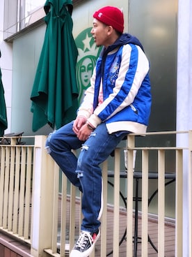 「Bape」｜「アイテム（ナイロンジャケット）」を使った、楊喜碧さん（メンズ・170cm）の冬コーディネート