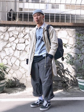 「BEAMS（ビームス）のアイテム（チェスターコート）」を使った、楊喜碧さん（メンズ・170cm）の春コーディネート