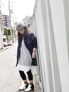 「ハンチング」｜「アイテム（ブーティ）」を使った、Chaccoさん（レディース・156cm）の春コーディネート