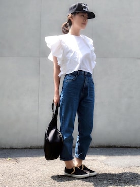 「クロップドトップス」｜「アイテム（スリッポン）」を使った、Chaccoさん（レディース・156cm）の夏コーディネート