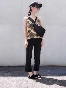 「miu miu（ミュウミュウ）のアイテム（パンツ）」を使った、Chaccoさん（レディース・156cm）の夏コーディネート