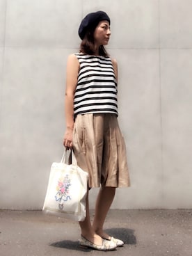 「MSGM（エムエスジーエム）のアイテム（ローファー）」を使った、Chaccoさん（レディース・156cm）の夏コーディネート