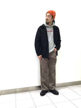 「UNIVERSAL OVERALL（ユニバーサルオーバーオール）のアイテム（ブルゾン）」を使った、takuさん（メンズ・173cm）の秋コーディネート