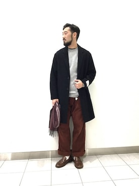 「JOURNAL STANDARD relume（ジャーナルスタンダード　レリューム）のアイテム（チェスターコート）」を使った、takuさん（メンズ・173cm）の秋コーディネート