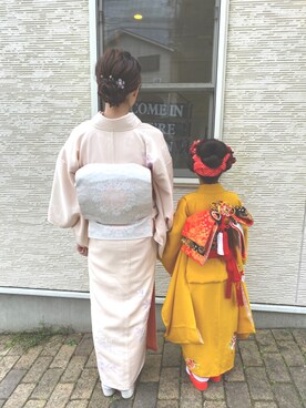 「私物のアイテム（着物、ピンク系）」を使った、shiichanさん（レディース）の秋コーディネート