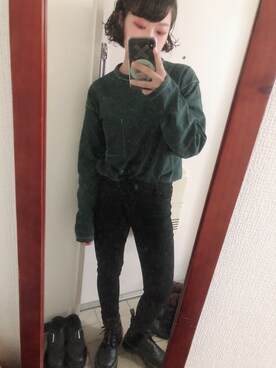 「EMODA（エモダ）の【ELDER】NUDE J/W DENIM（デニムパンツ、ブラック系）」を使った、tmsnさん（レディース・153cm）の秋コーディネート