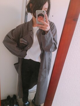 「古着のアイテム（その他アウター、グレー系）」を使った、tmsnさん（レディース・153cm）の秋コーディネート