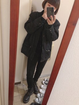 「古着のアイテム（ジャケット/アウター、ブラック系）」を使った、tmsnさん（レディース・153cm）の春コーディネート
