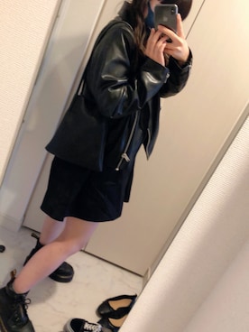 「H&M（エイチ・アンド・エム）のアイテム（ライダースジャケット）」を使った、tmsnさん（レディース・153cm）の春コーディネート