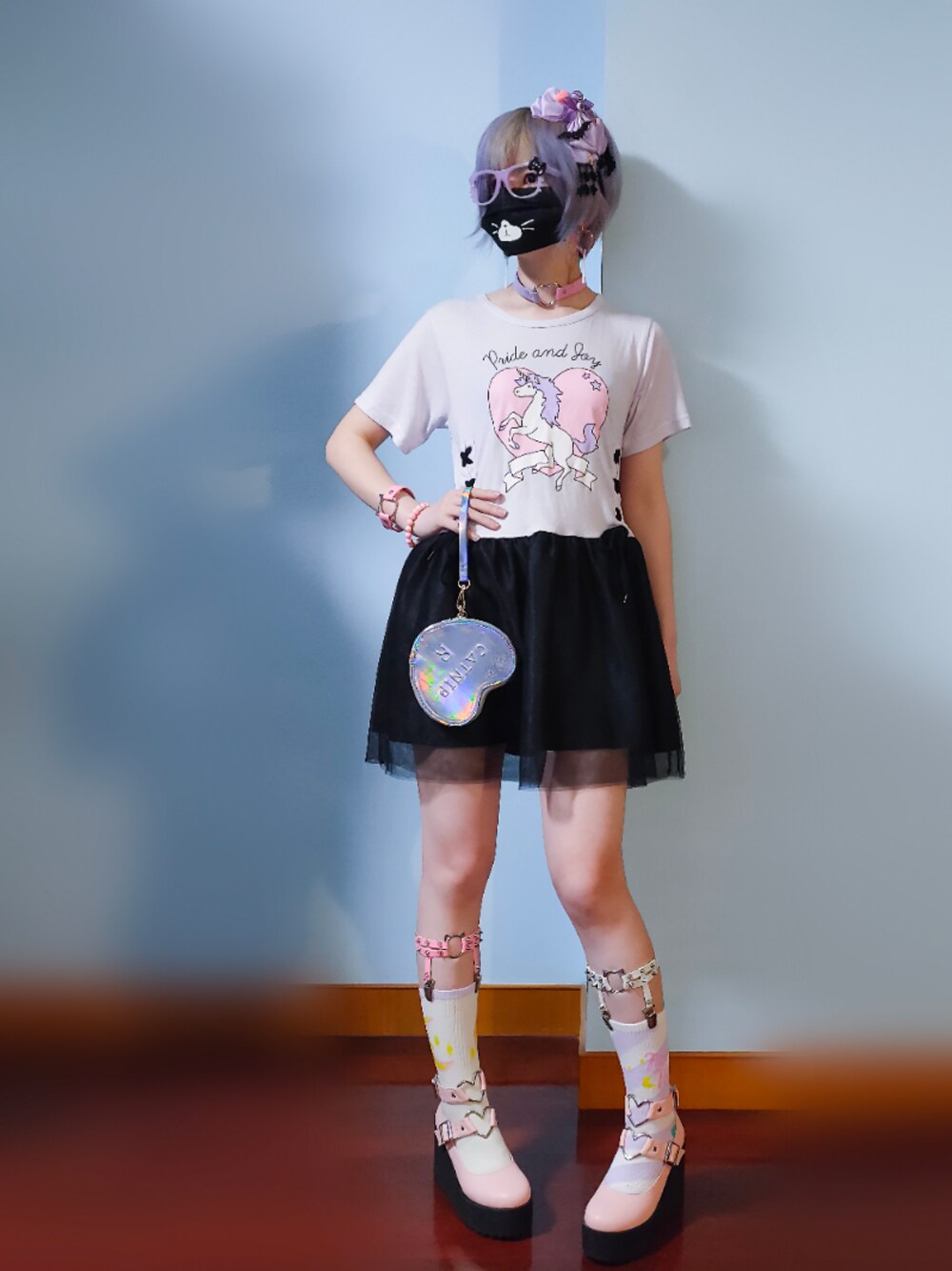 「LISTEN FLAVORのメルヘン夢カラーのワンピ（ワンピース、パープル系）」を使った、步同さん（レディース・162cm）の夏コーディネートの1枚目の写真
