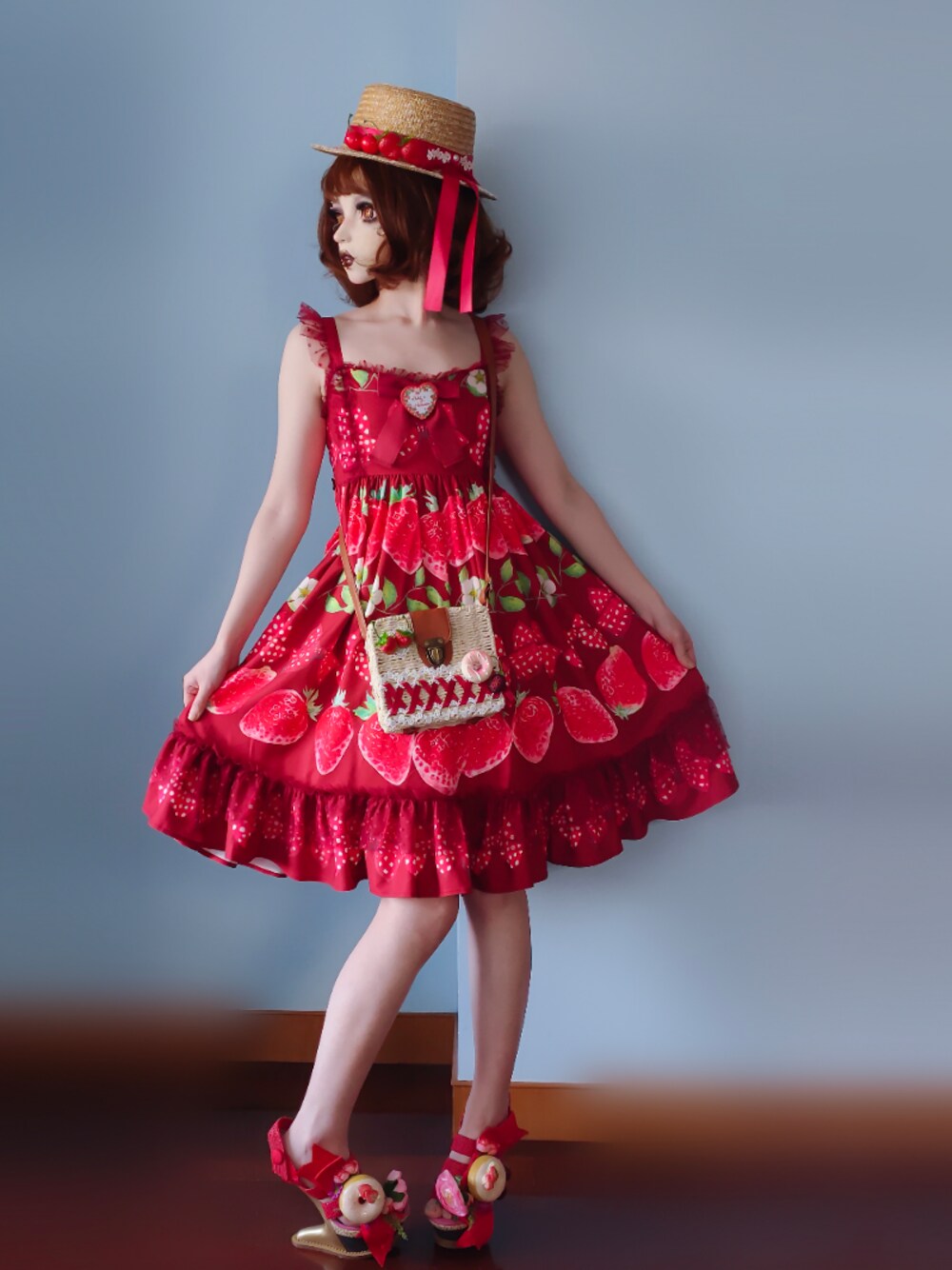「Irregular ChoiceのCherry SHAKER Donut shoes（サンダル、レッド系）」を使った、步同さん（レディース・162cm）の冬コーディネートの1枚目の写真