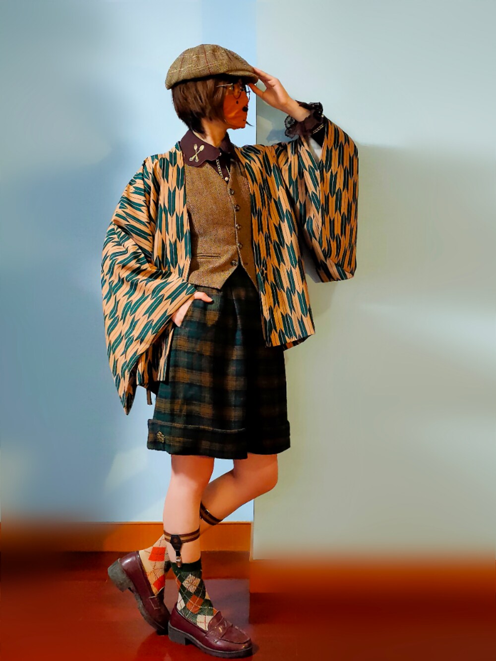 「丸舗の歌子小姐·大正风矢羽柄和服袴套 正统形制改良款（着物、その他）」を使った、步同さん（レディース・162cm）の夏コーディネートの1枚目の写真
