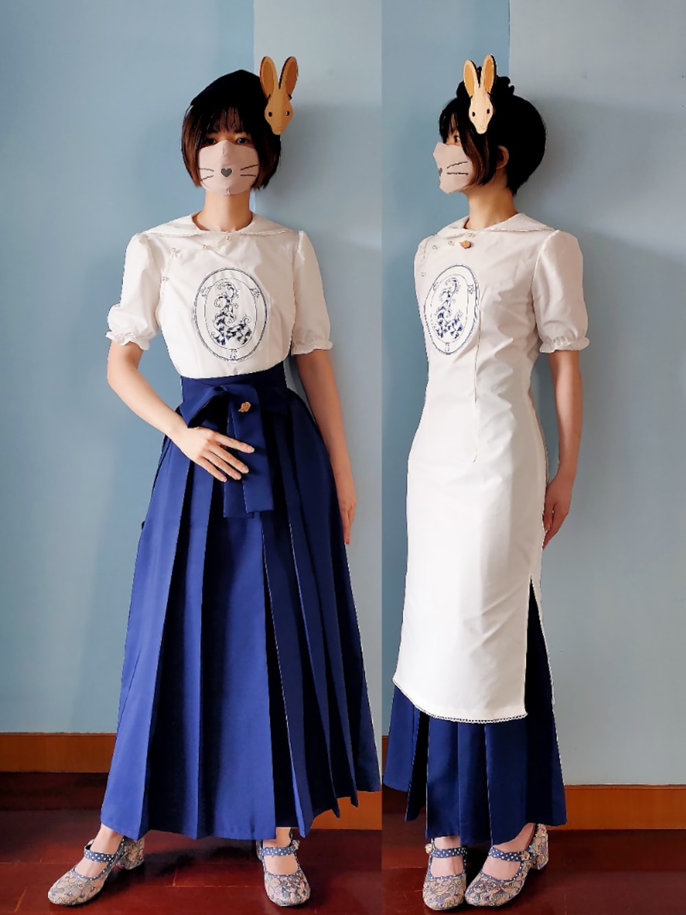 「no brandの無地袴（浴衣、ブルー系）」を使った、步同さん（レディース・162cm）の秋コーディネートの1枚目の写真