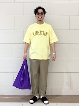 「USAコットン」｜「アイテム（シューズ）」を使った、coenかげやまさん（メンズ・176cm）の春コーディネート