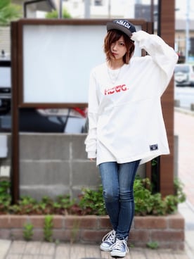 「no brand（ノーブランド）のアイテム（キャップ）」を使った、ainaさん（レディース・153cm）の夏コーディネート