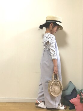 「ラウンドバッグ」｜「アイテム（サロペット/オーバーオール）」を使った、Sae ᕱ  Leoさん（キッズ・120cm）の夏コーディネート