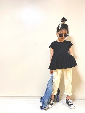 「EDWIN（エドウィン）のアイテム（ジャケット/アウター）」を使った、Sae ᕱ  Leoさん（キッズ・126cm）の春コーディネート