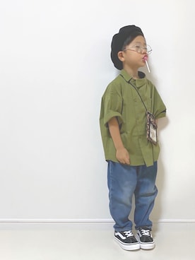 「息子コーデ」｜「アイテム（ハンチング/ベレー帽）」を使った、Sae ᕱ  Leoさん（キッズ・110cm）の秋コーディネート