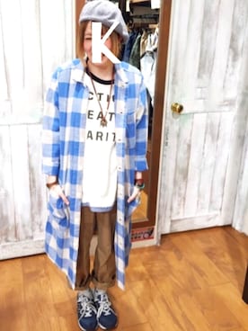 「CUBE SUGAR（キューブシュガー）のアイテム（シャツワンピース）」を使った、くまきちさん（レディース・153cm）の春コーディネート