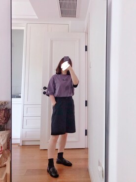 「KANGOL（カンゴール）の【KANGOL/カンゴール】ボックスロゴＴシャツ　９２８２－１７２７　ワンポイント　刺繍（Tシャツ/カットソー、パープル系）」を使った、懒猫猫3030さん（レディース・152cm）の夏コーディネート