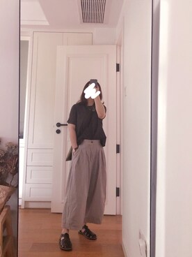 「PAR ICI（パーリッシィ）の●天竺樹脂加工 ドルマンＴシャツ（Tシャツ/カットソー、ブラック系）」を使った、懒猫猫3030さん（レディース・152cm）の夏コーディネート