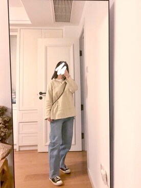「FORK&SPOON（フォークアンドスプーン）のFORK&SPOON　ウラケメキシカンパーカー（パーカー、ベージュ系）」を使った、懒猫猫3030さん（レディース・152cm）の秋コーディネート