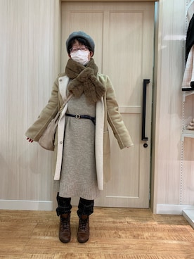 「DRESKIP（ドレスキップ）のアイテム（ムートンコート）」を使った、斎木怜子さん（レディース・150cm）の冬コーディネート