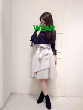 「WILLSELECTION（ウィルセレクション）のトレンチツイルラッフルスカート（スカート、ベージュ系）」を使った、Appp1uさん（レディース）の冬コーディネート