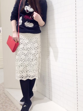 「MULLER（ミューラー）の【JJ4月号掲載】ケミカルレーススリットスカート（スカート、ホワイト系）」を使った、Appp1uさん（レディース）の冬コーディネート