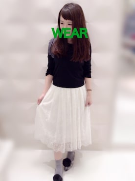 「WILLSELECTION（ウィルセレクション）のビンテージレースロングスカート（スカート、ホワイト系）」を使った、Appp1uさん（レディース）の冬コーディネート