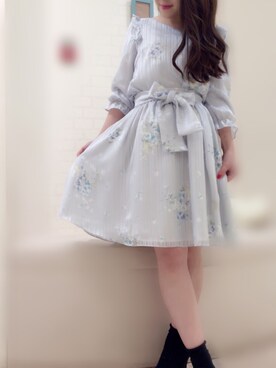 「WILLSELECTION（ウィルセレクション）のことりフラワースカート（スカート、ブルー系）」を使った、Appp1uさん（レディース）の春コーディネート