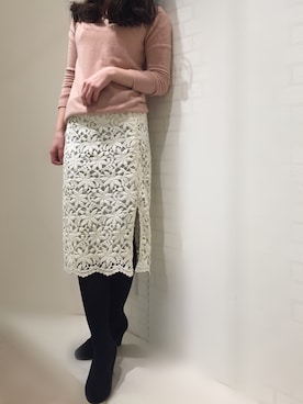 「MULLER（ミューラー）の【JJ4月号掲載】ケミカルレーススリットスカート（スカート、ホワイト系）」を使った、Appp1uさん（レディース）の春コーディネート