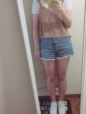 「OZOC（オゾック）のアイテム（カーゴパンツ）」を使った、Carolina刘さん（レディース・162cm）の夏コーディネート