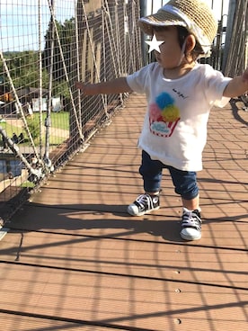 「白Tシャツ×デニム」｜「アイテム（その他）」を使った、ゆいたろうさん（キッズ・70cm）の夏コーディネート