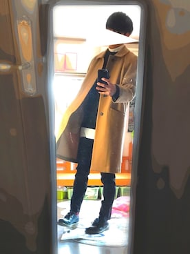 「アイテム（ステンカラーコート）」を使った、ソリムさん（メンズ・175cm・10代）の冬コーディネート